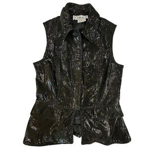 VTG Carlisle Women’s Size 6 100% Genuine Shiny Leather Collared Whimsigoth Vest